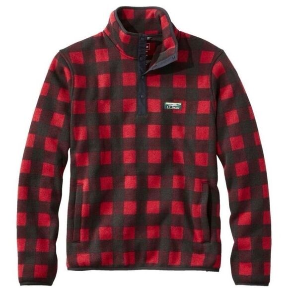 Women's L.L.Bean Sweater Fleece 1/2 snap up  Overlay Jacket, Print Color: Buffal - Picture 1 of 8
